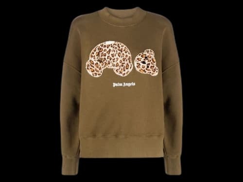 Palm Angels Womens Leopard Bear Sweatshirt Military/Brown