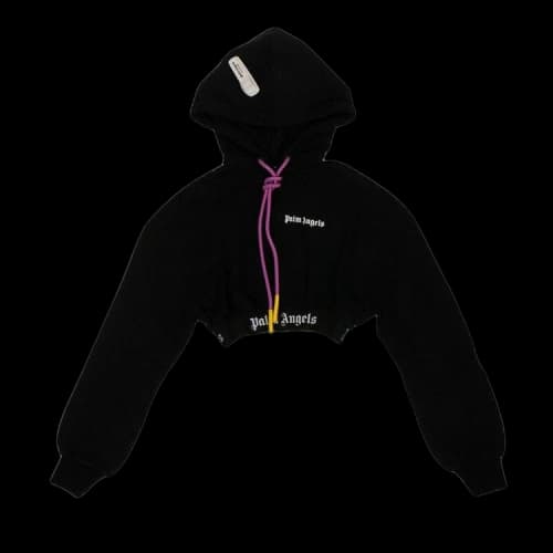 Palm Angels Logo Cropped Hooded Sweatshirt 'Black'