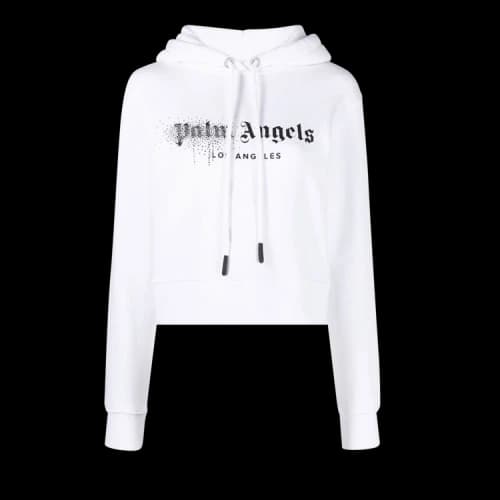 Palm Angels Rhinestone Spray Logo Hoodie 'White/Black'