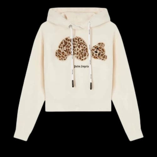 Palm Angels Womens Leopard Bear Hoodie Off White/Brown