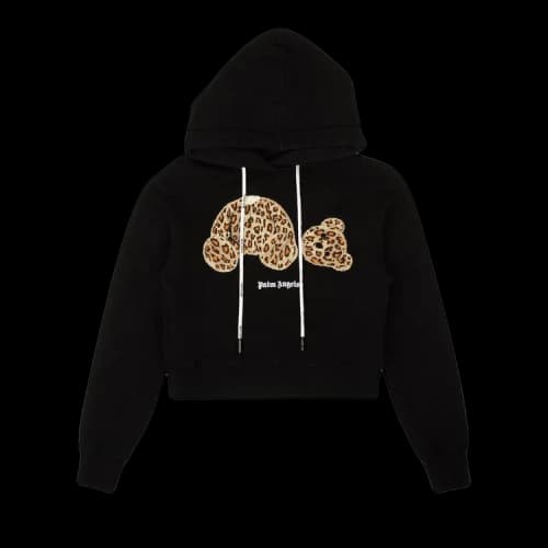 Palm Angels Womens Leopard Bear Hoodie Black/Brown