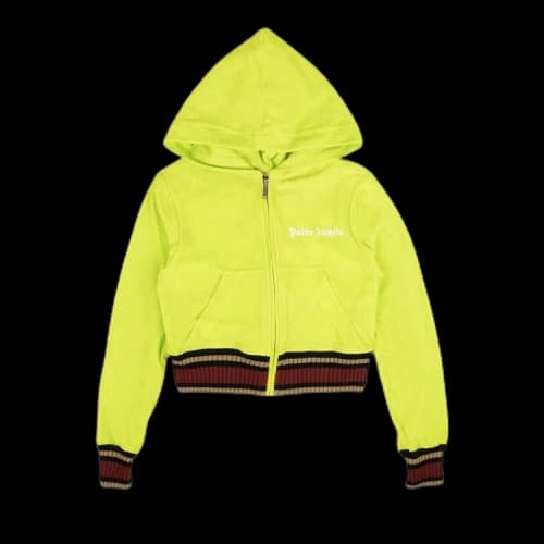 Palm Angels Velvet Zip Up Cropped Hoodie 'Neon Yellow'