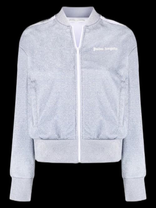 Palm Angels Womens Lurex Track Jacket Grey/Black/White