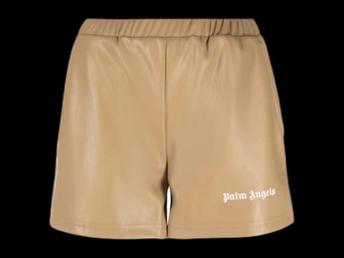 Palm Angels Womens Faux Leather Track Shorts Beige/White