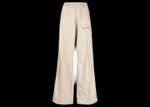 Palm Angels Faux Leather Wide Leg Track Pants Light Beige