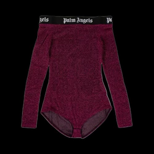 Palm Angels Lurex Logo Off-Shoulder Bodysuit 'Fuchsia'