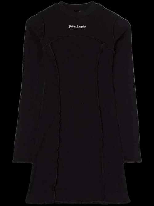 Palm Angels Logo Long Sleeve Rib Dress Black