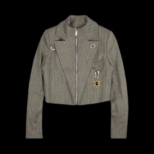 Palm Angels Pinstripe Medal Zip Up Blazer Jacket 'Grey'