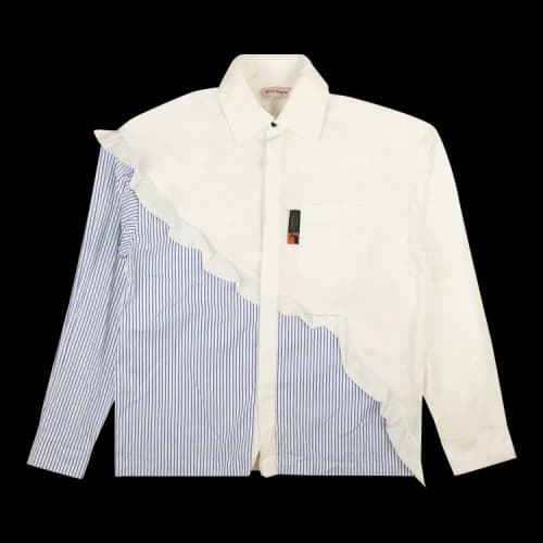 Palm Angels Striped Asymmetrical Ruffle Shirt 'White/Blue'