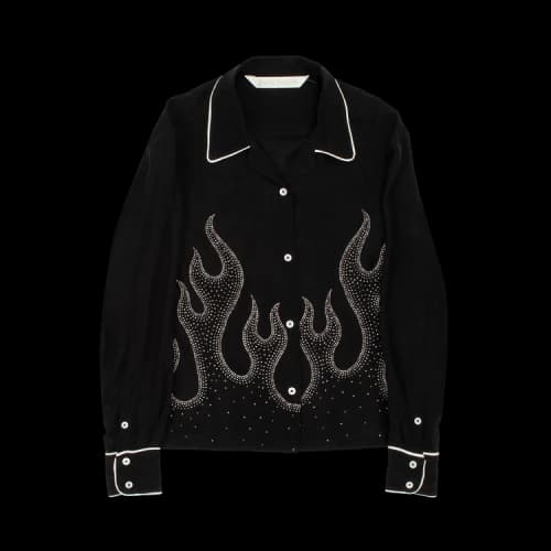 Palm Angels Studded Burning Pajama Shirt 'Black/Silver'