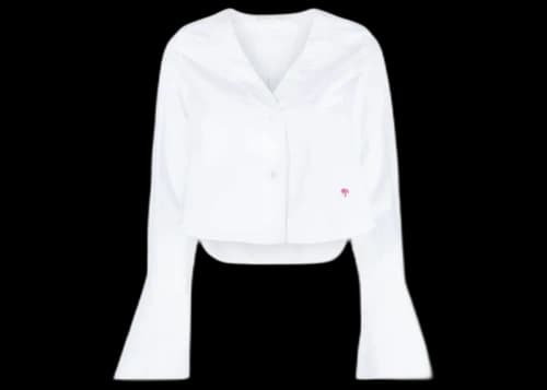 Palm Angels Flute Sleeves Cropped Cotton Shirt White