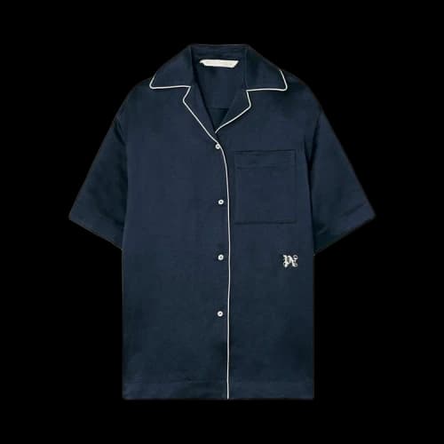 Palm Angels Monogram Satin Bowling Shirt Black