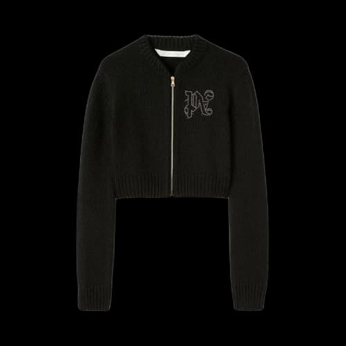 Palm Angels Monogram Stud Zip Sweater Black