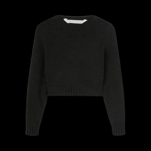 Palm Angels Curved Logo Intarsia Wool Cropped Sweater Black/White