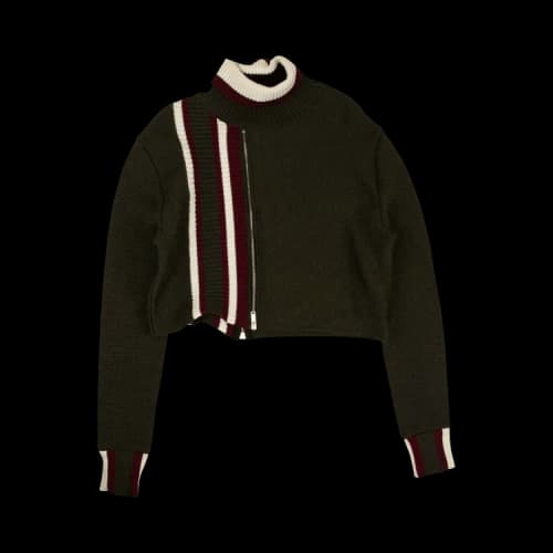 Palm Angels Wool Zipped Turtle Neck Sweater 'Green'