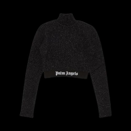 Palm Angels Logo Tape Lurex Mockneck Top 'Black/Black'