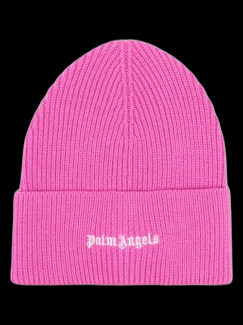 Palm Angels Classic Logo Ribbed Beanie Fuchsia/White