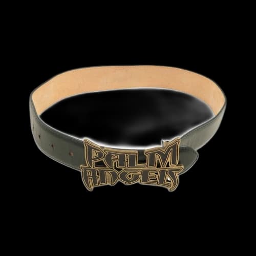 Palm Angels Leather Logo Plate Belt 'Green'