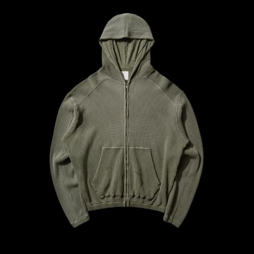 ROA Bee Sun Faded Waffle Zip Up Hoodie 'Olive'