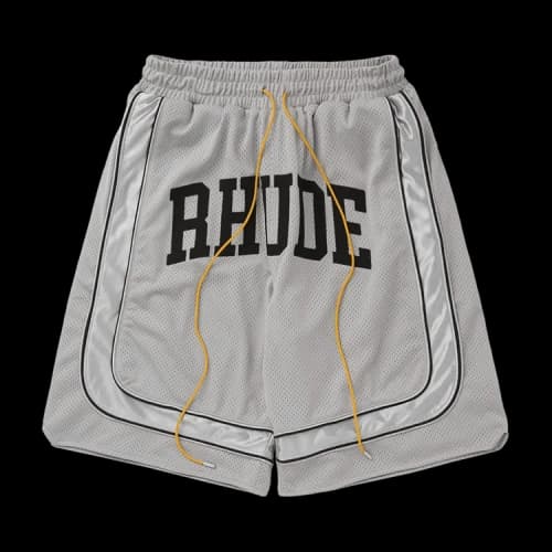 Rhude Baggy Mesh Collegiate Logo Shorts Grey/Silver