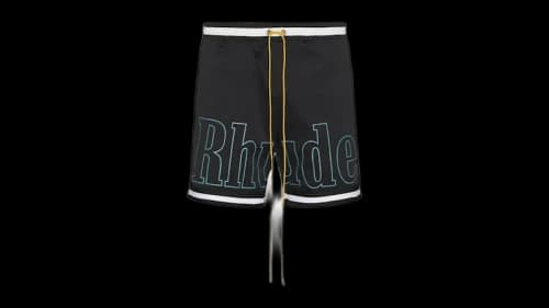 Rhude Logo Basketball Swim Shorts Black/White