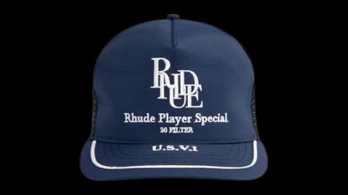 Rhude Player Special Trucker Hat Navy/White