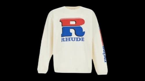Rhude Split Petrol Logo Mesh L/S Tee Vintage White/Red