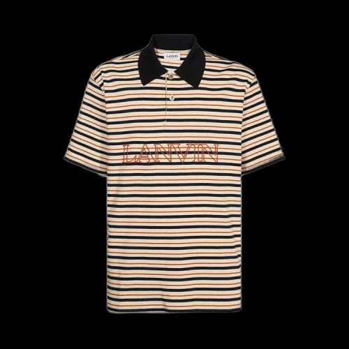 Lanvin Logo Embroidered Striped Polo Shirt 'Ecru/Multicolor'