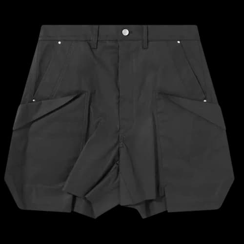 Rick Owens Pocket Detailed Frayed Hem Shorts 'Black Wax'