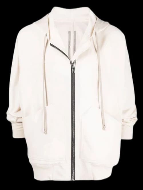Rick Owens Drawstring Zip Fastening Hoodie White