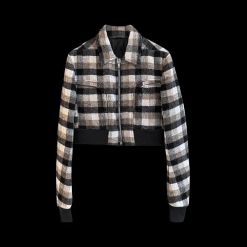 Rick Owens Larry Cropped Plaid Jacket 'Black Plaid'