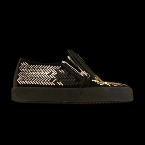 Giuseppe Zanotti Chevron Stud Embellished Slip-On 'Black Silver Gold'
