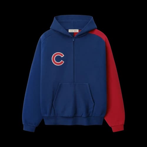 Fear of God Essentials Cubs Raglan Half Zip Sport Hoodie 'Estate Blue/ Stone Red'