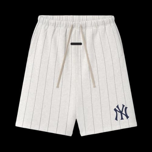 Fear of God Essentials Yankees 90's Sweatshort 'Oatmeal Heather W Dark Sapphire Pinstripes'