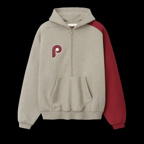 Fear of God Essentials Phillies Raglan Half Zip Sport Hoodie 'Seal Heather/ Cabernet'