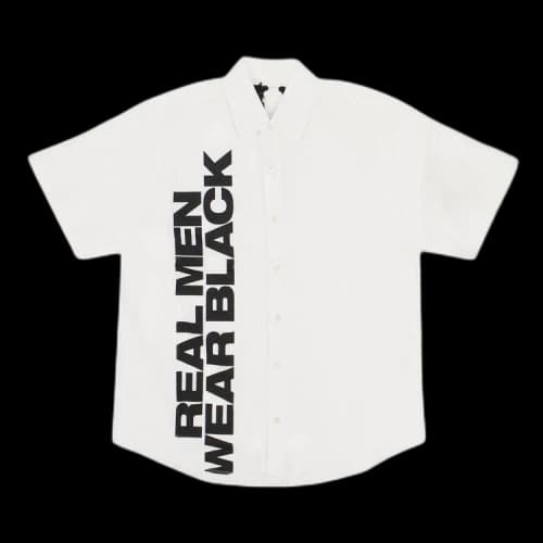 Vlone 'Real Men Wear Black' Short-Sleeve Button Up Shirt White