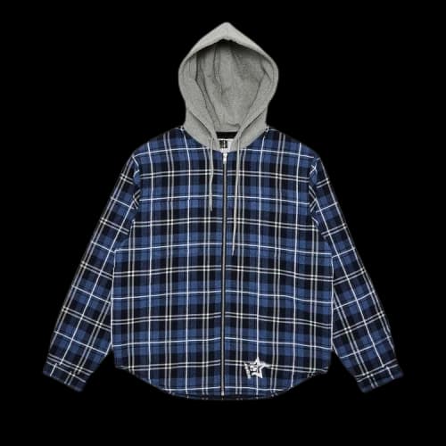 Sp5der Hooded Zip Flannel Shirt Jacket 'Blue Plaid'