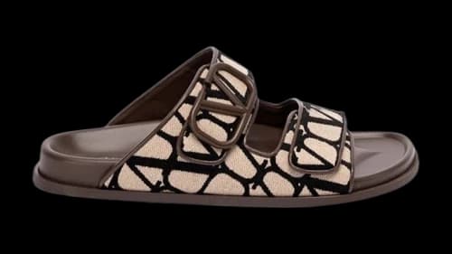 Valentino V Logo Toile Iconographe Slide Beige