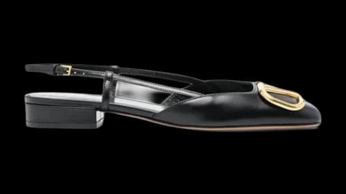 Valentino V Logo Calfskin Leather Slingback Flat Black (Women's)