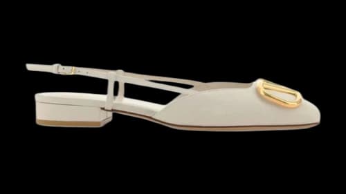 Valentino V Logo Calfskin Leather Slingback Flat Ivory (Women's)