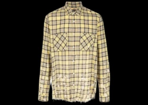 AMIRI Splatter Distressed Plaid Shirt Yellow/Blue