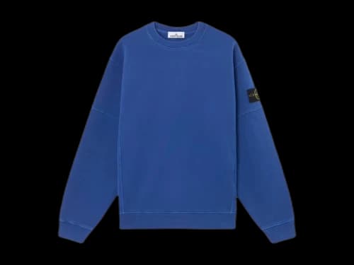 Stone Island Organic Cotton Diagonal Fleece Crewneck Blue