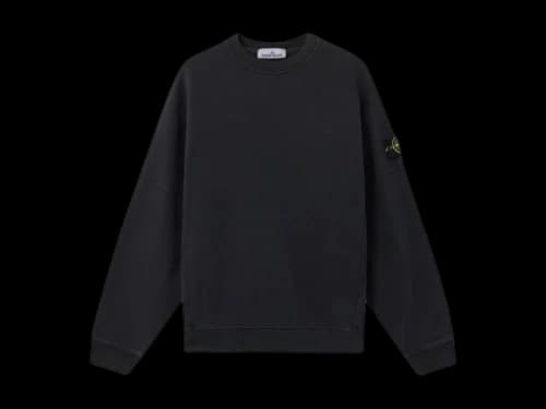 Stone Island Organic Cotton Diagonal Fleece Crewneck Black