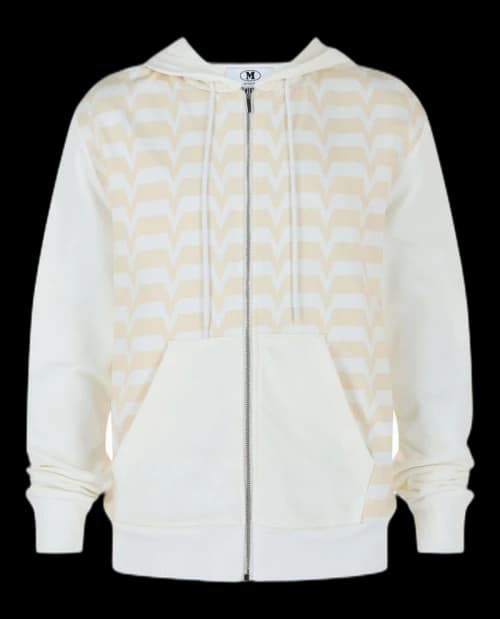 M Missoni Zigzag Pattern Zip-Up Hoodie White Print Beige