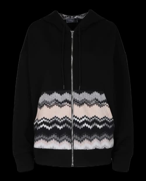 M Missoni ZigZag Drop-Sleeve Zip-Up Hoodie Multi Cheron Grey Red White Pink