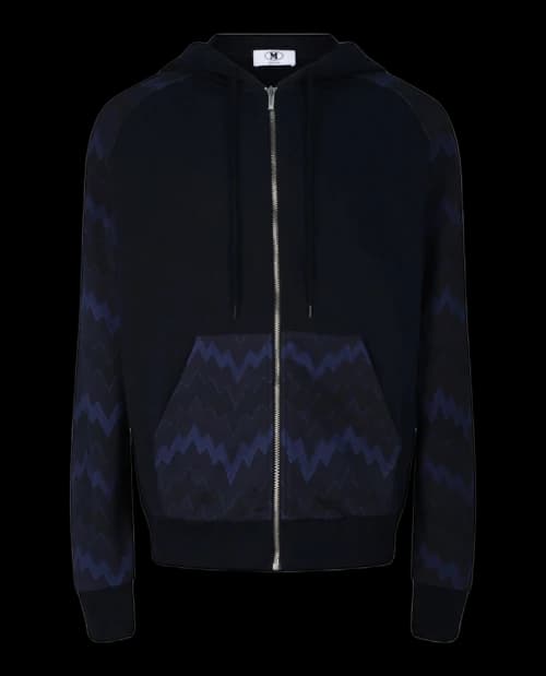 M Missoni Zig Zag Pattern Zip Hoodie Blue Tones