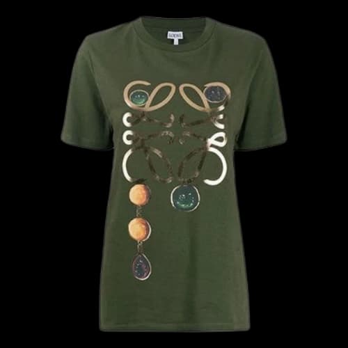 LOEWE Printing Loose Pure Cotton Short Sleeve Olive Green