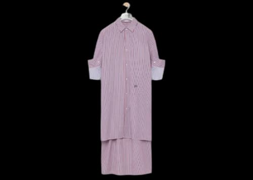 LOEWE Turn-Up Shirt Dress in Striped Cotton Blue/Red/White