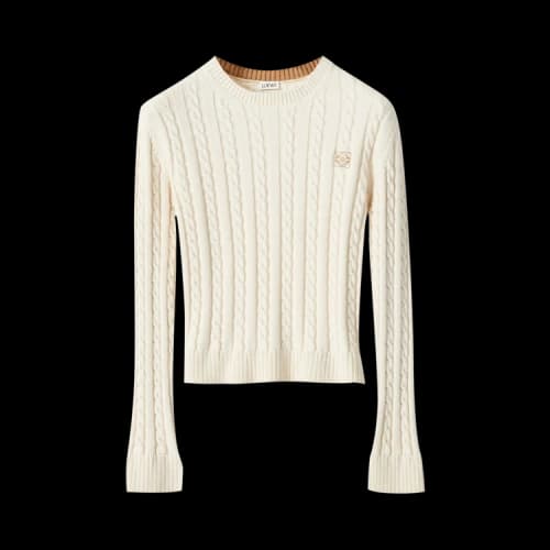Loewe Cropped Cable Knit Sweater 'Ecru'