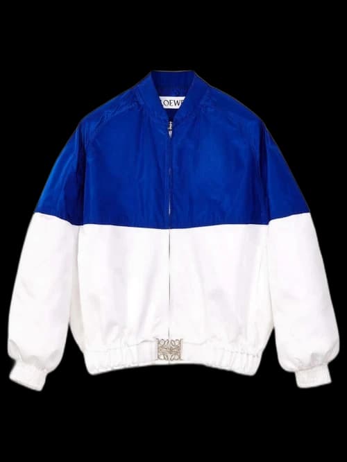 LOEWE Silk and Polyester Bomber Jacket Blue Klein